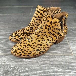 Gianni Bini Leopard Print Calf Hair Booties Ankle Boots Low Heel Women’s 8.5